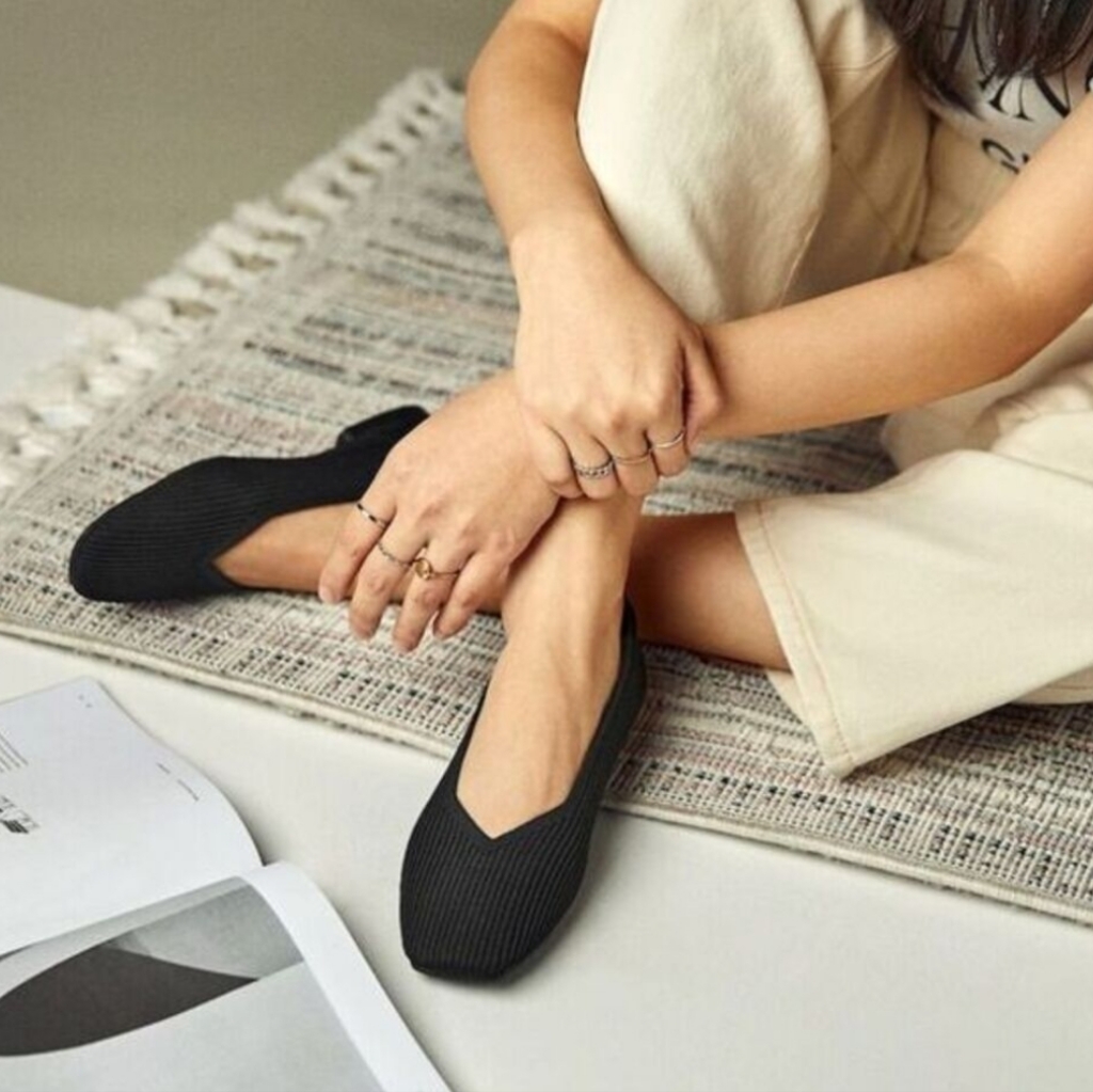 Women's Black Knit Slip-On Ballet Flats - Classic Comfort